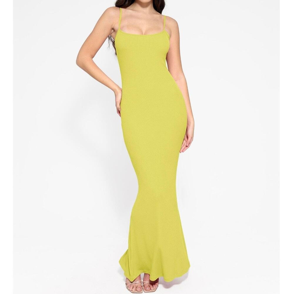 POPILUSH BRAND beautiful yellow Maxi Dress with signature built in shape wear.